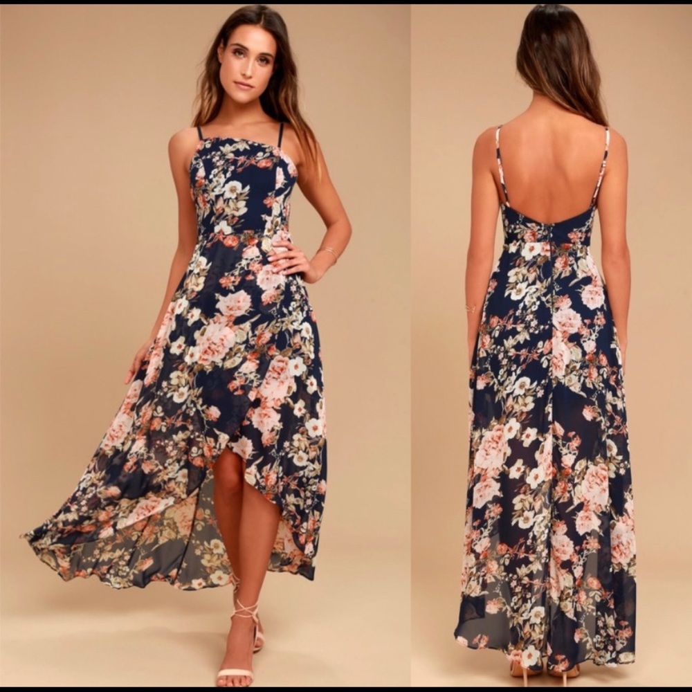 Lulus Reflection Navy Blue Floral High-low Dress